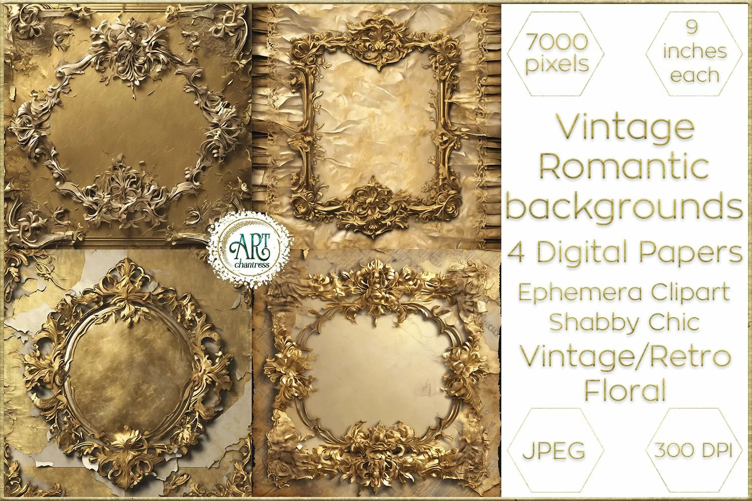 Vintage Fantasy Old Frames Gold Graphics Digital Paper Decor product image 1