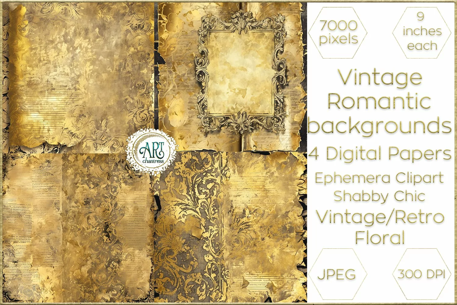 Vintage Fantasy Old Frames Gold Graphics Digital Paper Decor product image 1