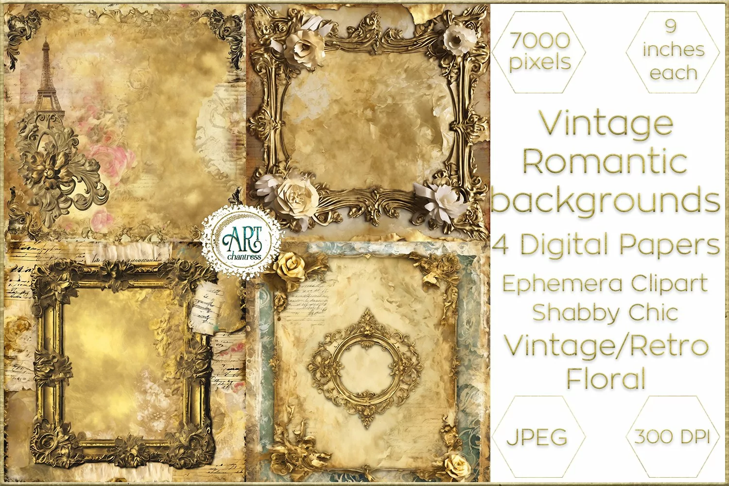 Vintage Watercolor Floral Frame Papers backgrounds Ephemera product image 1