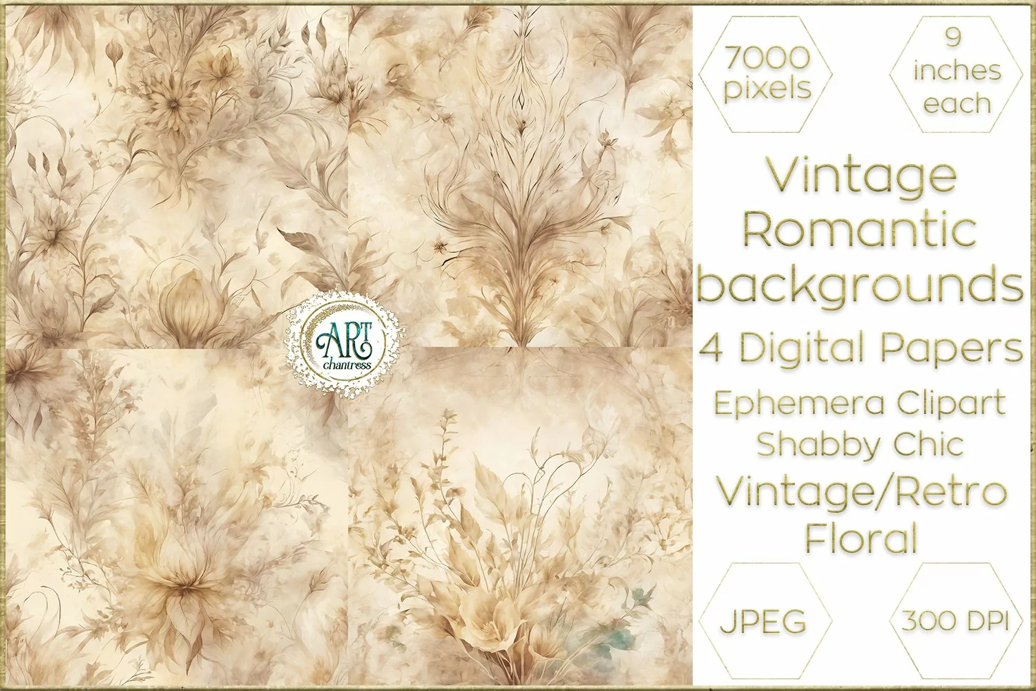Vintage Classic digital papers Bohemian Floral fantasy art product image 1