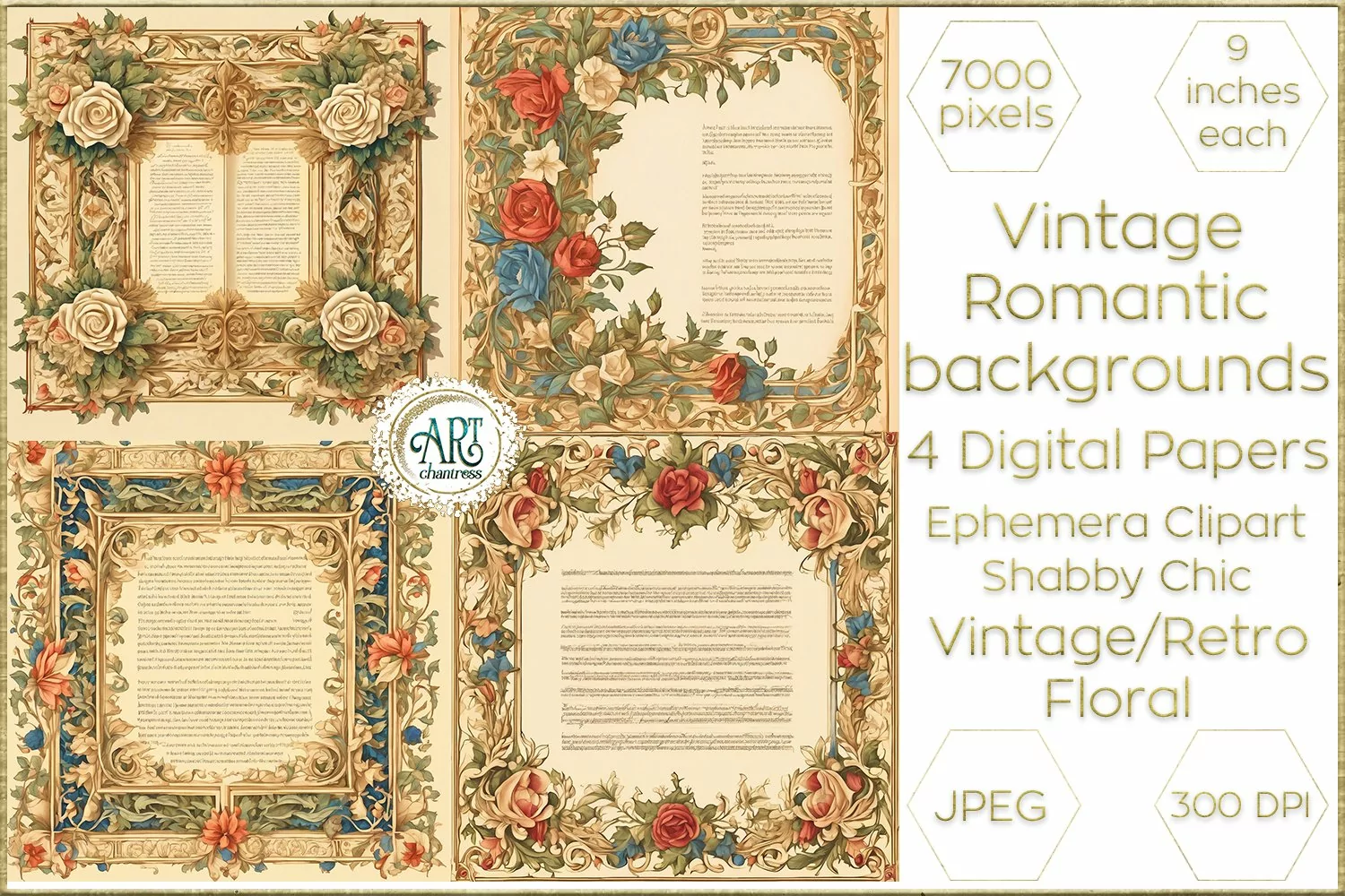 Vintage Fantasy Old Book Gold Graphics Digital Paper Decor product image 1