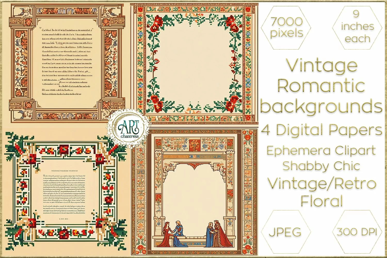 Vintage Classic digital papers Bohemian Flowers old textures product image 1