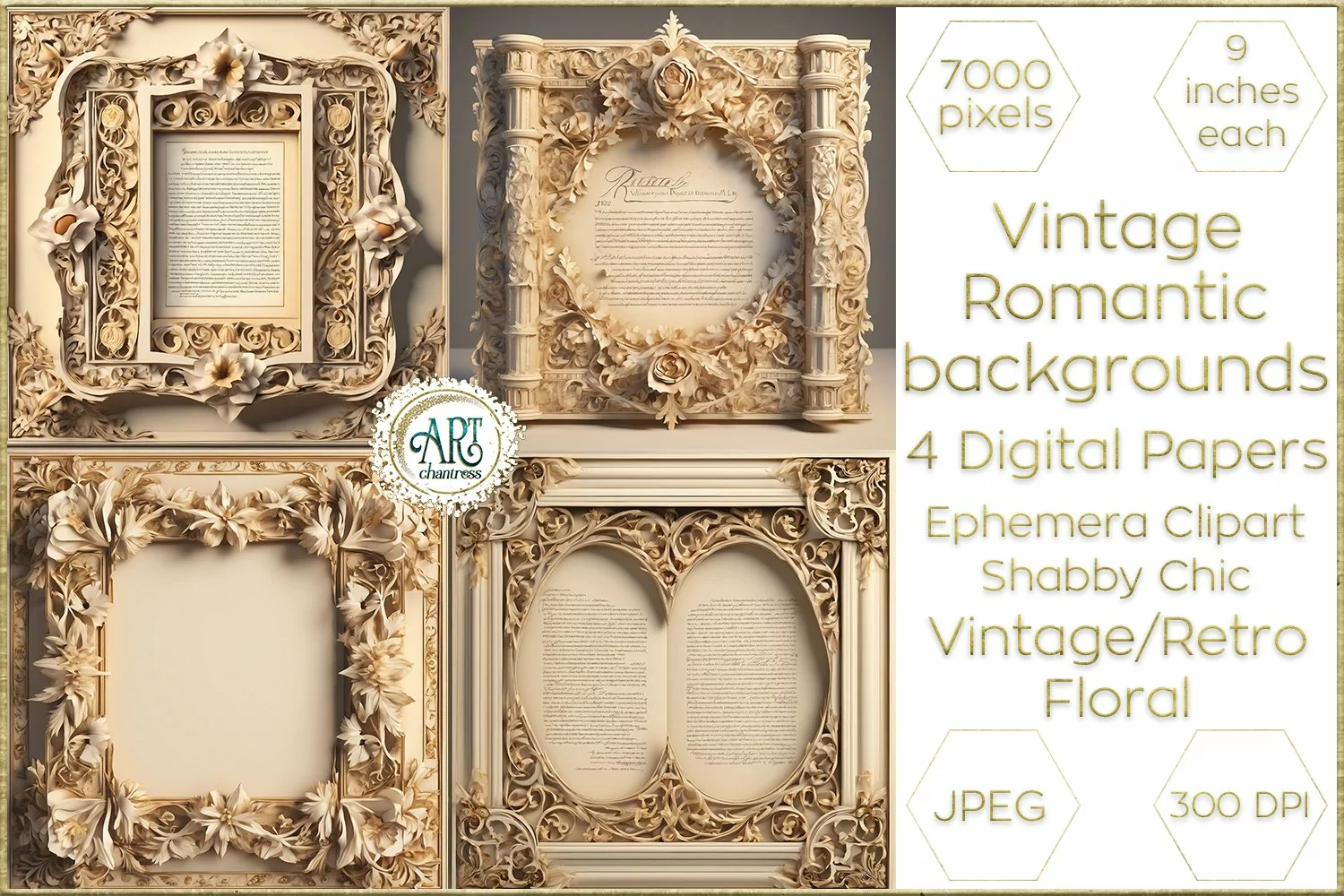 Vintage Retro Floral Frame Digital Papers cutout backgrounds product image 1