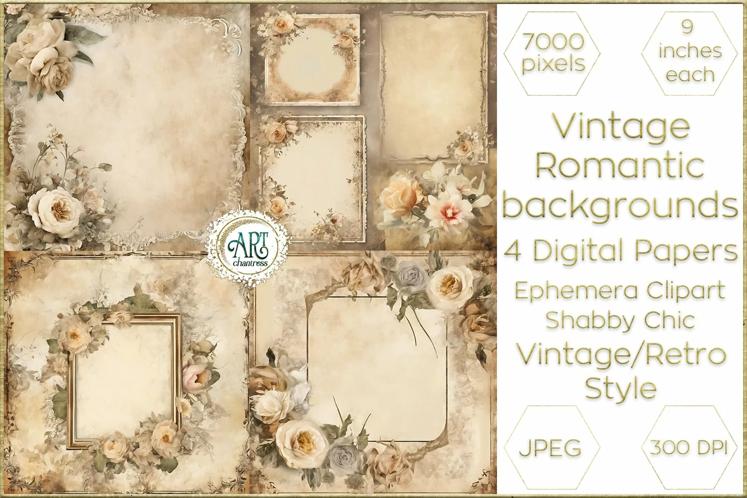 Victorian Scrapbook digital papers soft textures shabby chic product image 1