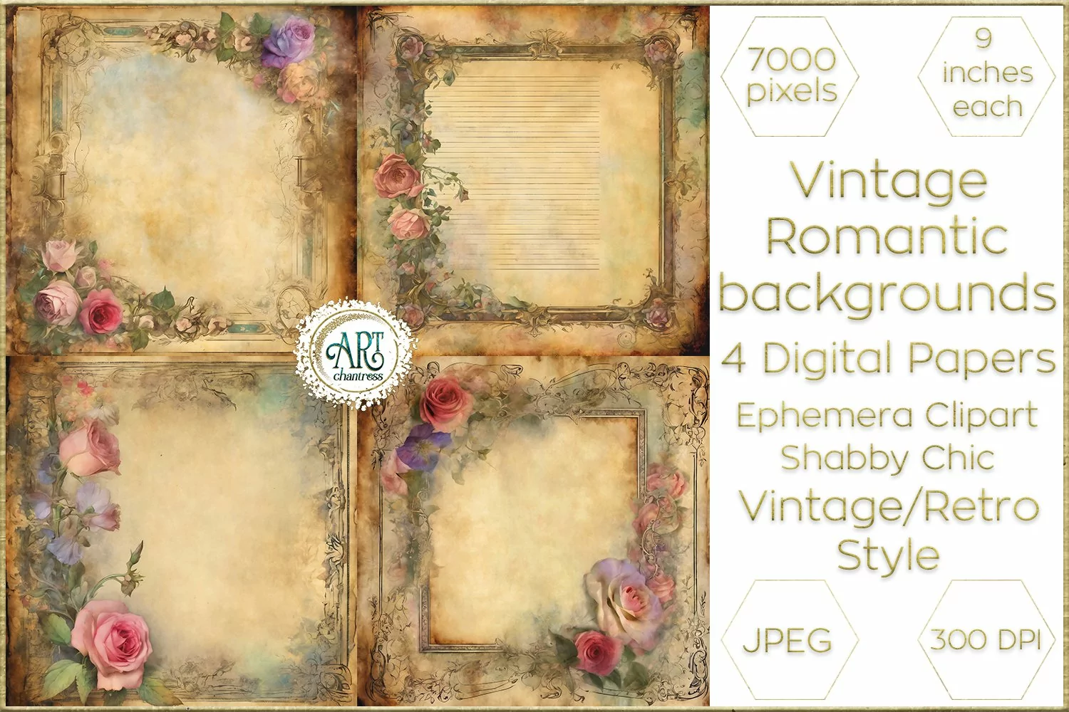Vintage Rosey Mauve digital papers Boho Flowers old texture product image 1