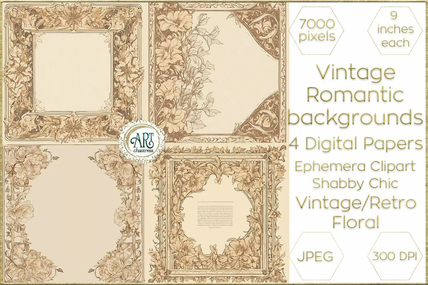 Vintage Watercolor Floral Frame Papers backgrounds Ephemera product image 1