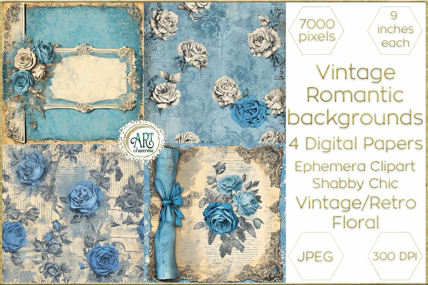 Vintage Old Fantasy Book Pages digital papers Boho Floral product image 1