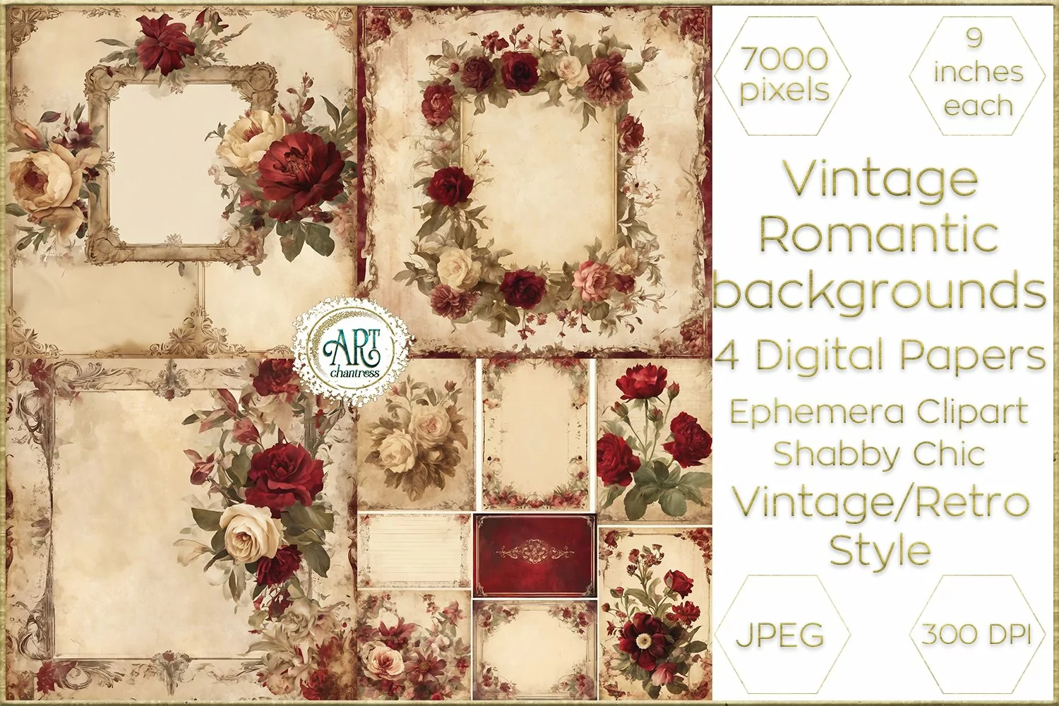 Vintage Watercolor Floral Frame Papers backgrounds Ephemera product image 1