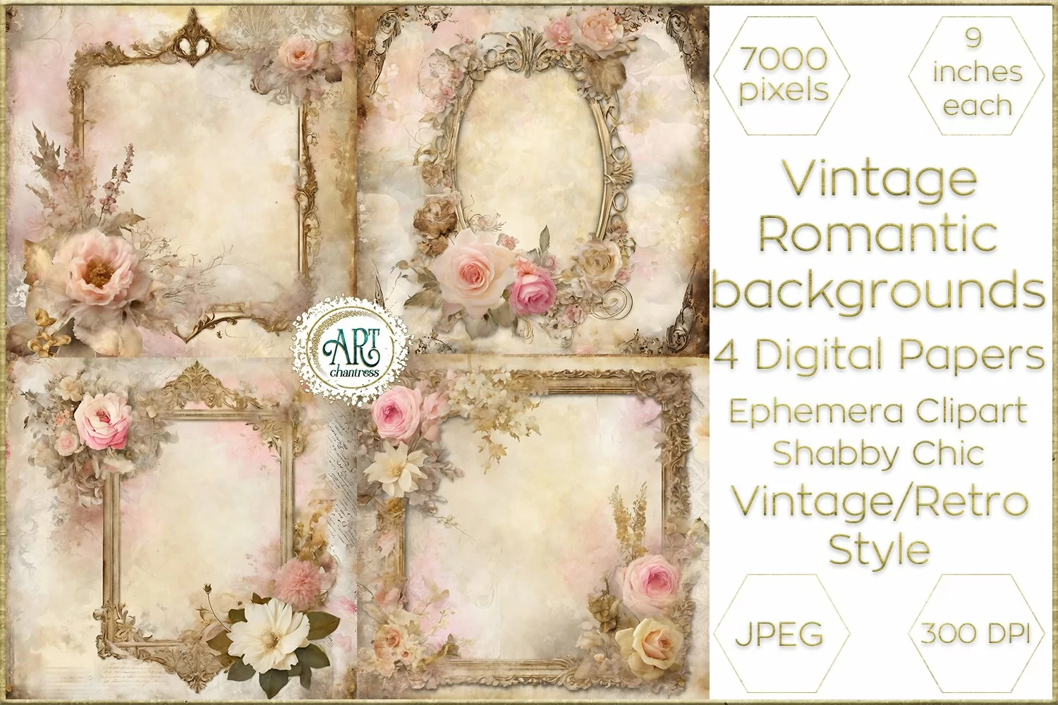 Vintage Rosey Mauve digital papers Boho Flowers old texture product image 1