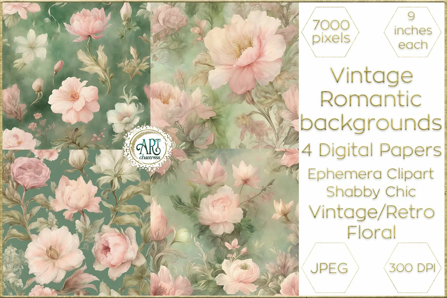 Vintage Classic digital papers Bohemian Floral fantasy art product image 1