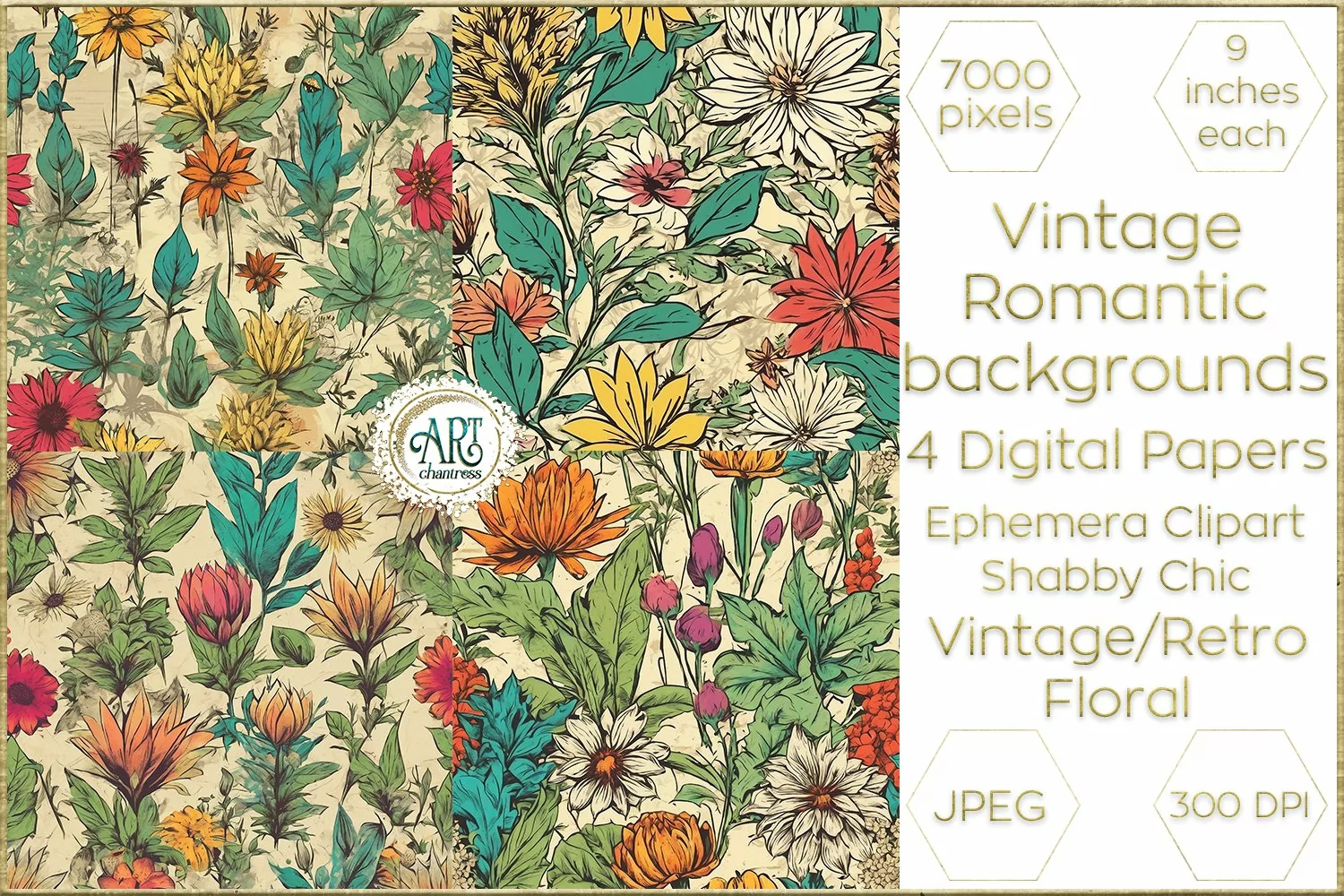 Vintage Classic digital papers Bohemian Floral fantasy art product image 1