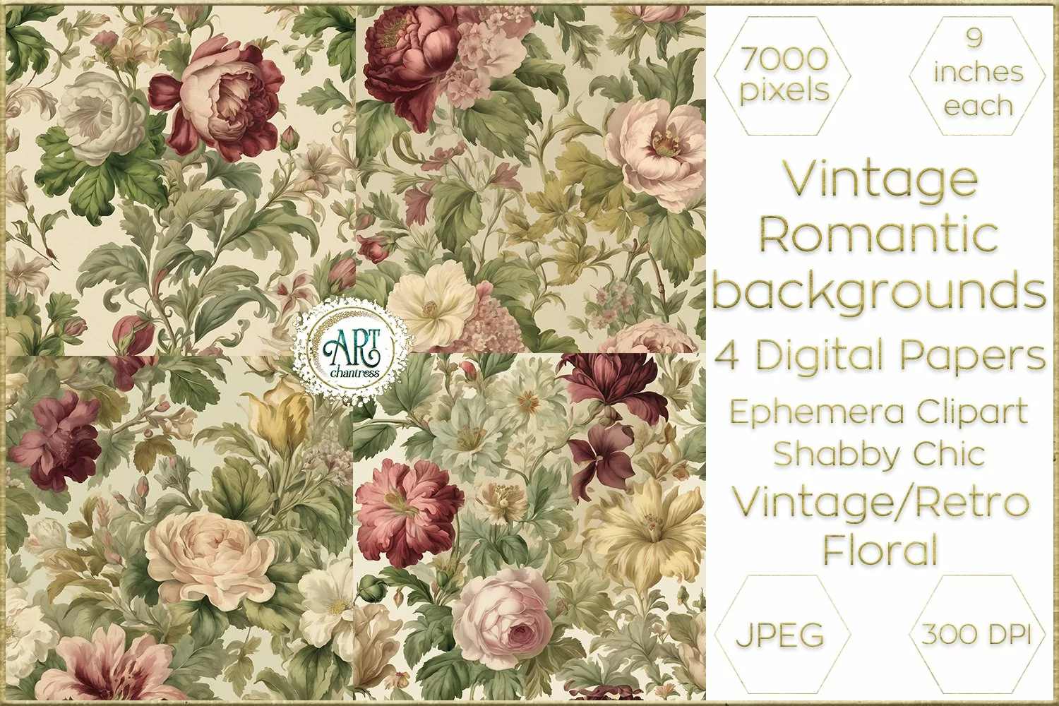 Watercolor Vintage Old Book Pages Floral Digital Paper Decor product image 1