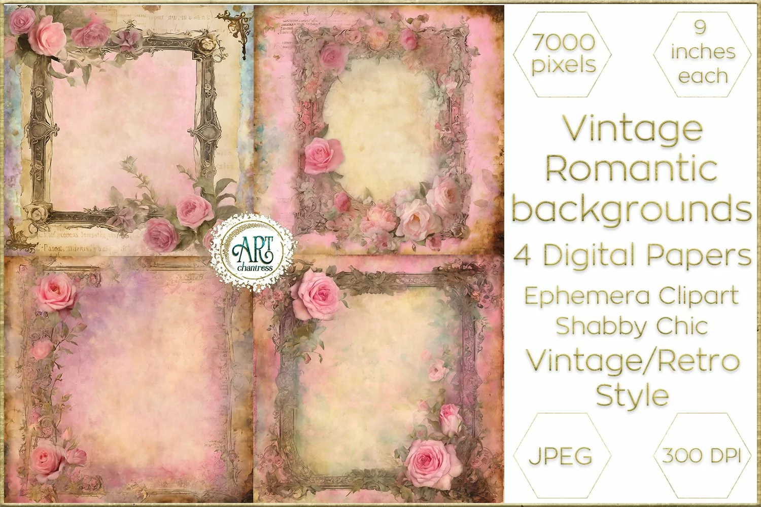 Watercolor Vintage Pink Digital Paper Old Texture Retro Chic product image 1