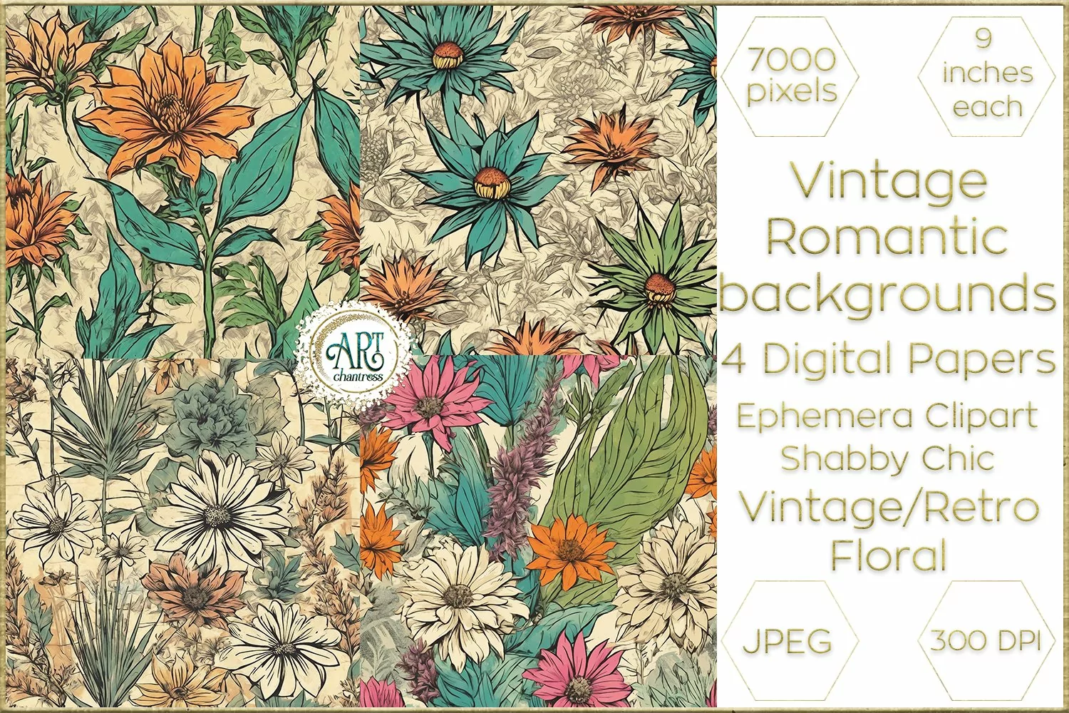 Watercolor Vintage Old Book Pages Floral Digital Paper Decor product image 1