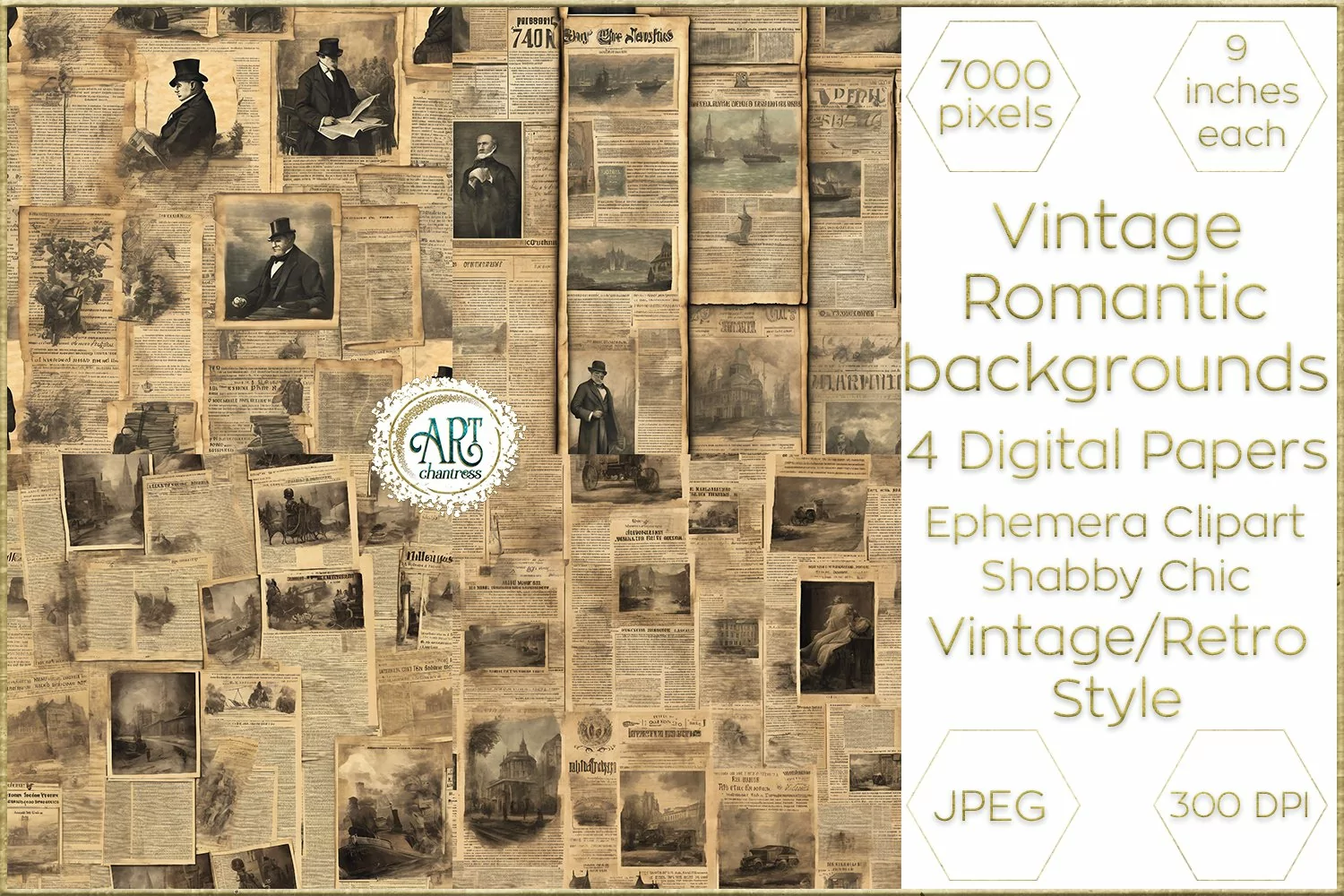 Victorian Old Newspapers Scrapbook digital papers textures product image 1