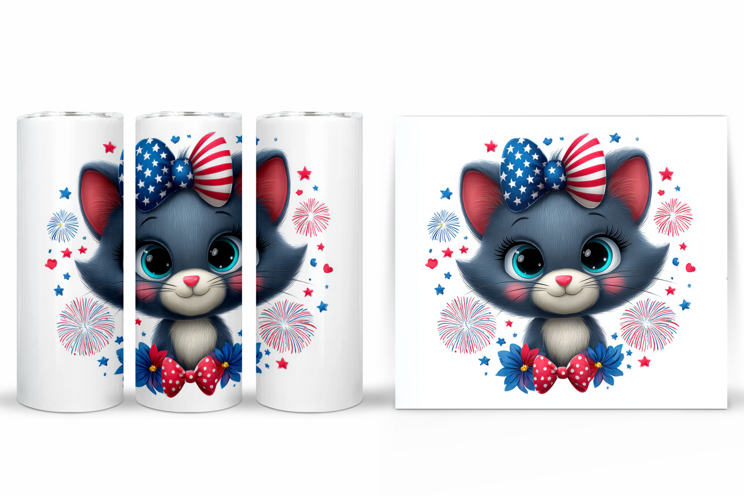 Patriotic Cat Tumbler Design. Patriotic Tumbler Sublimation product image 1