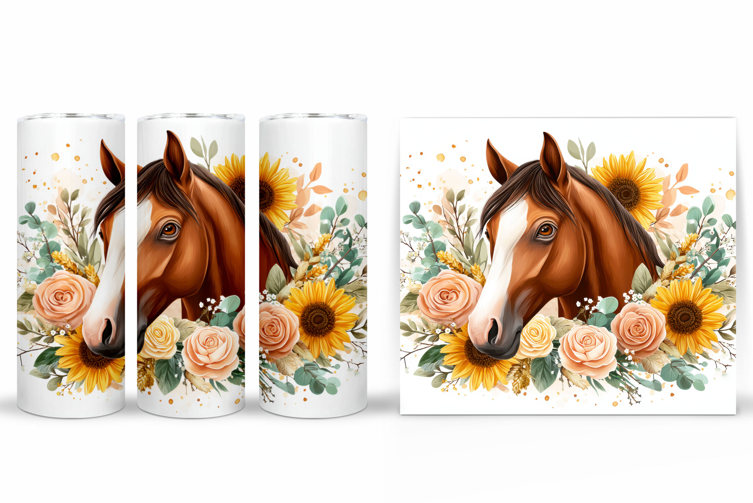 Horse Flowers Tumbler. Cute Horse Tumbler Sublimation product image 1