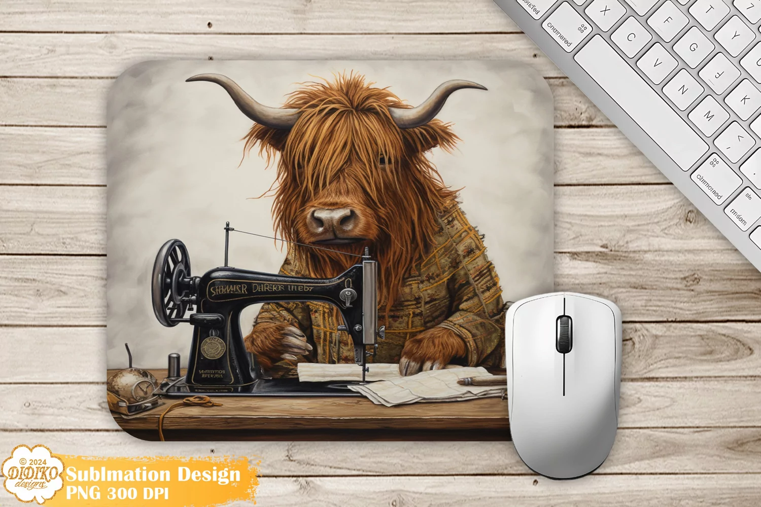 Highland Cow Mouse Pad Sublimation, Vintage Mouse Pad Png product image 1