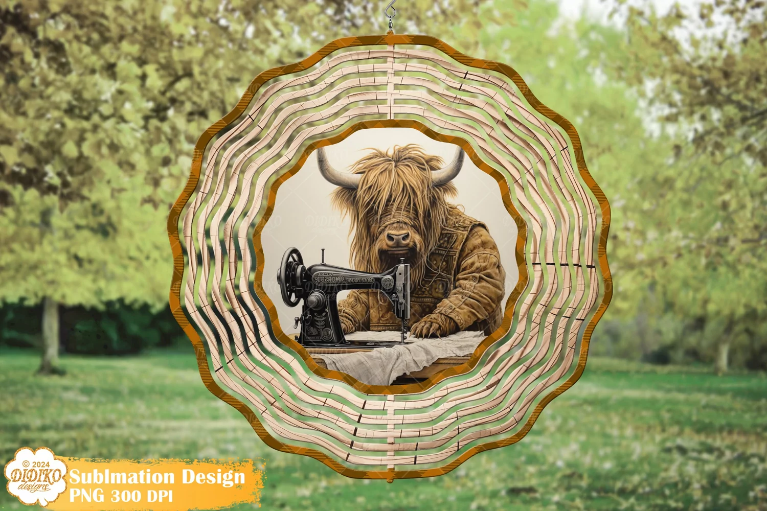 Highland Cow Wind Spinner Sublimation, Vintage Spinner Png product image 1