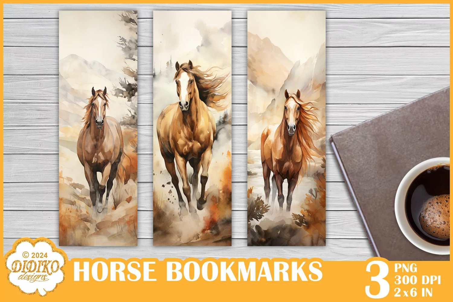 Horse Bookmarks Sublimation, Watercolor Bookmarks Png product image 1