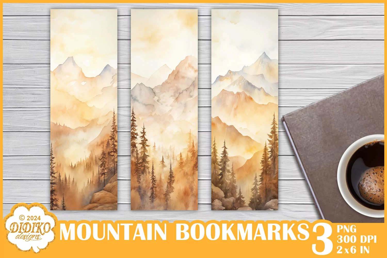 Mountain Bookmark Sublimation, Watercolor Bookmark Png product image 1