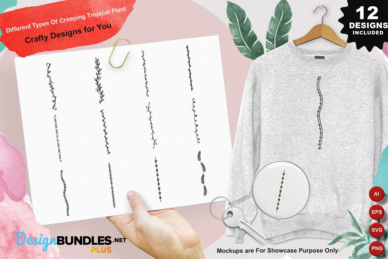 Different Types Of Creeping Tropical Plant Clipart Set product image 1