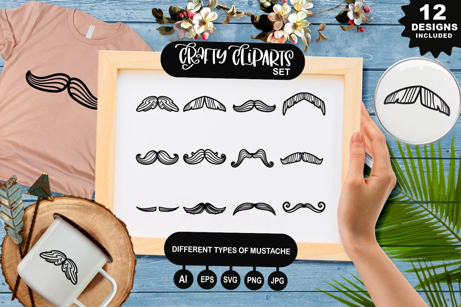 Different Types of Mustache Clipart Set product image 1