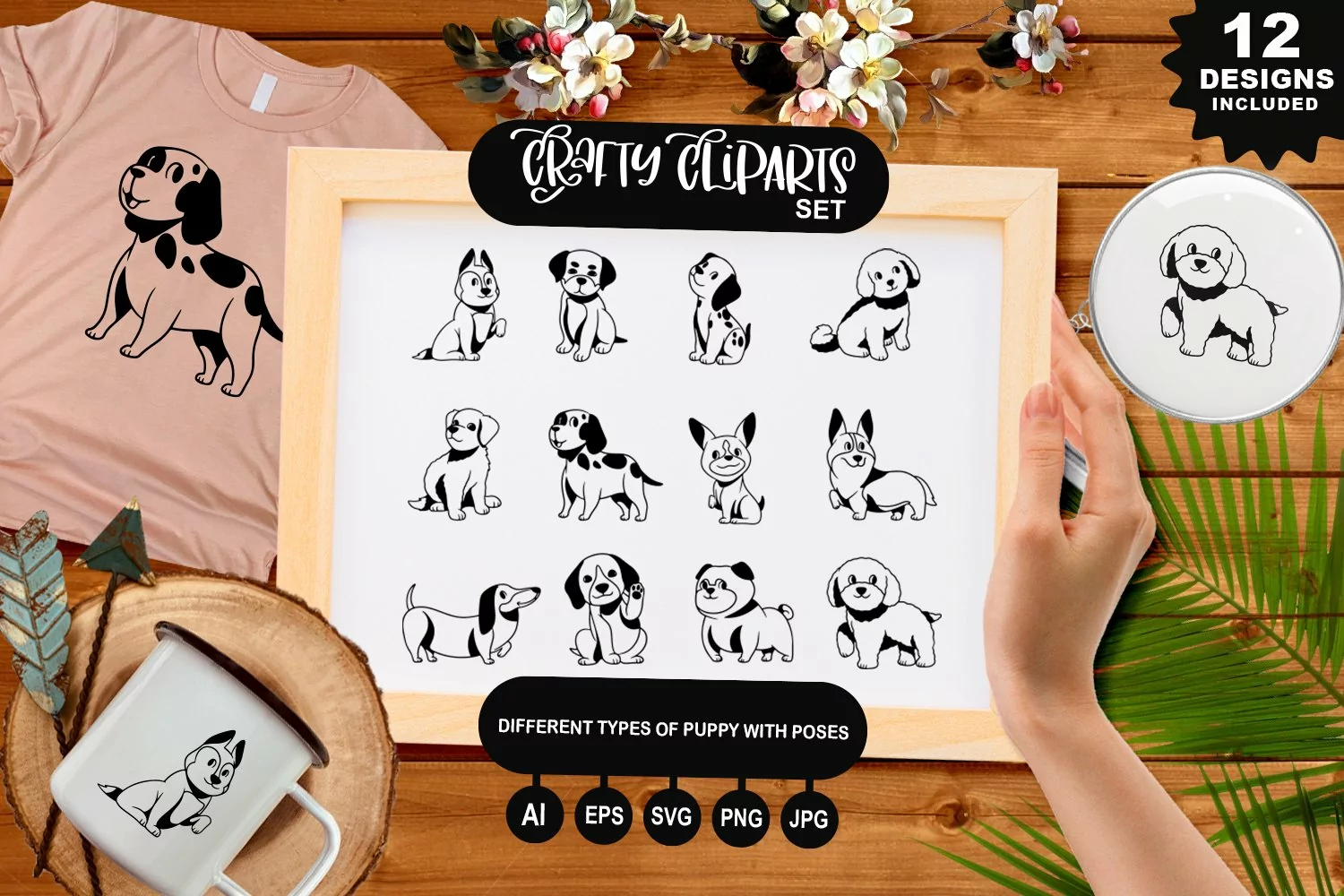 Different Types Of Puppy With Poses Clipart Set product image 1