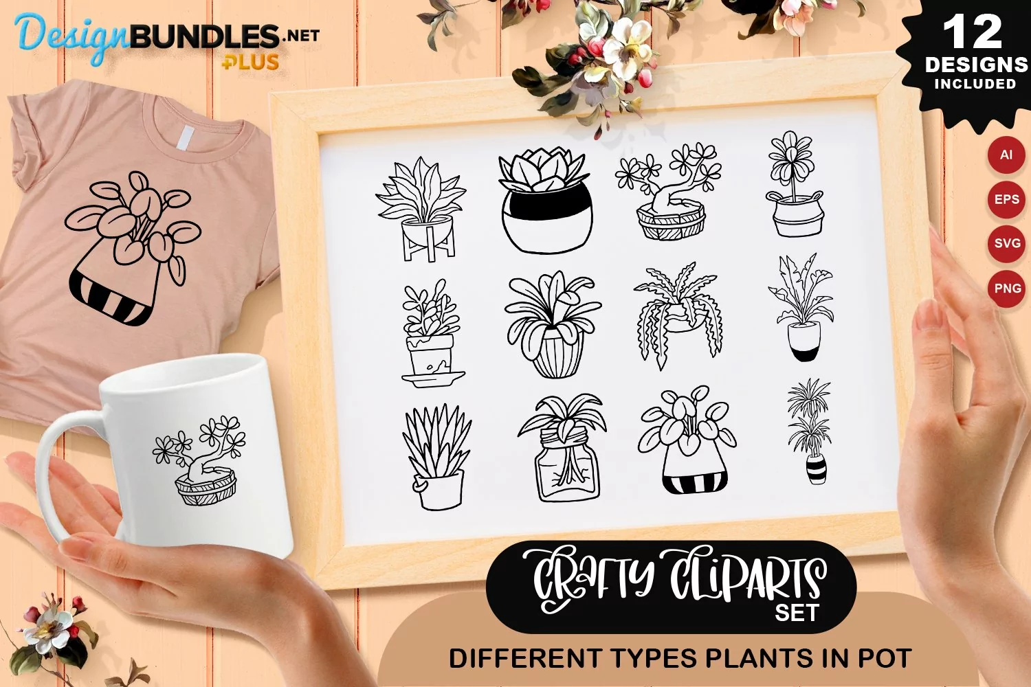 Different Types Plants In Pot Clipart Set product image 1