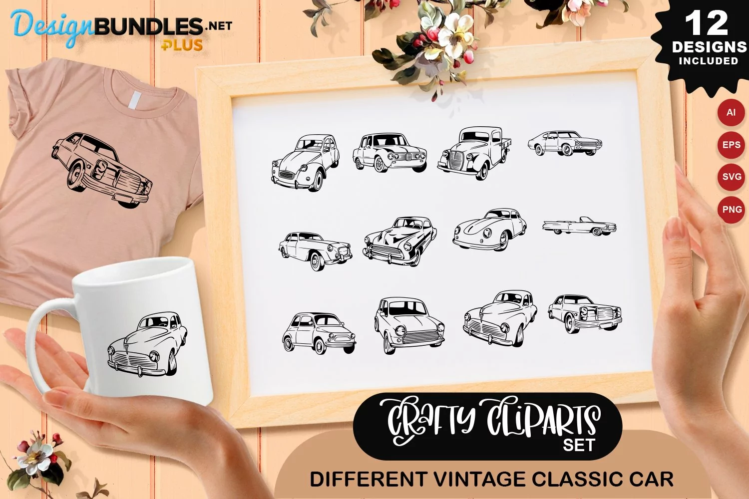 Different Vintage Classic Car Clipart Set product image 1