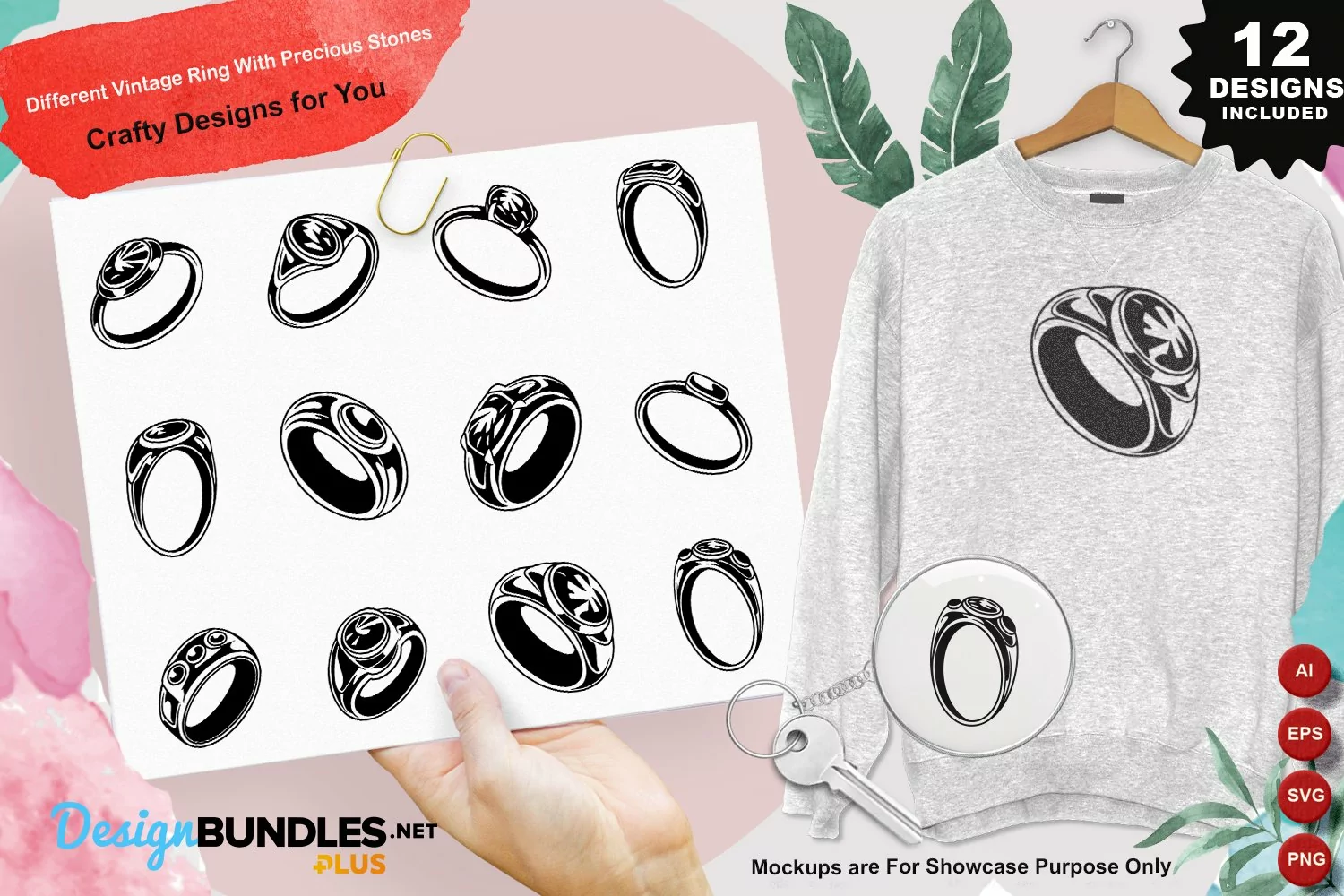 Different Vintage Ring With Precious Stones Clipart Set product image 1