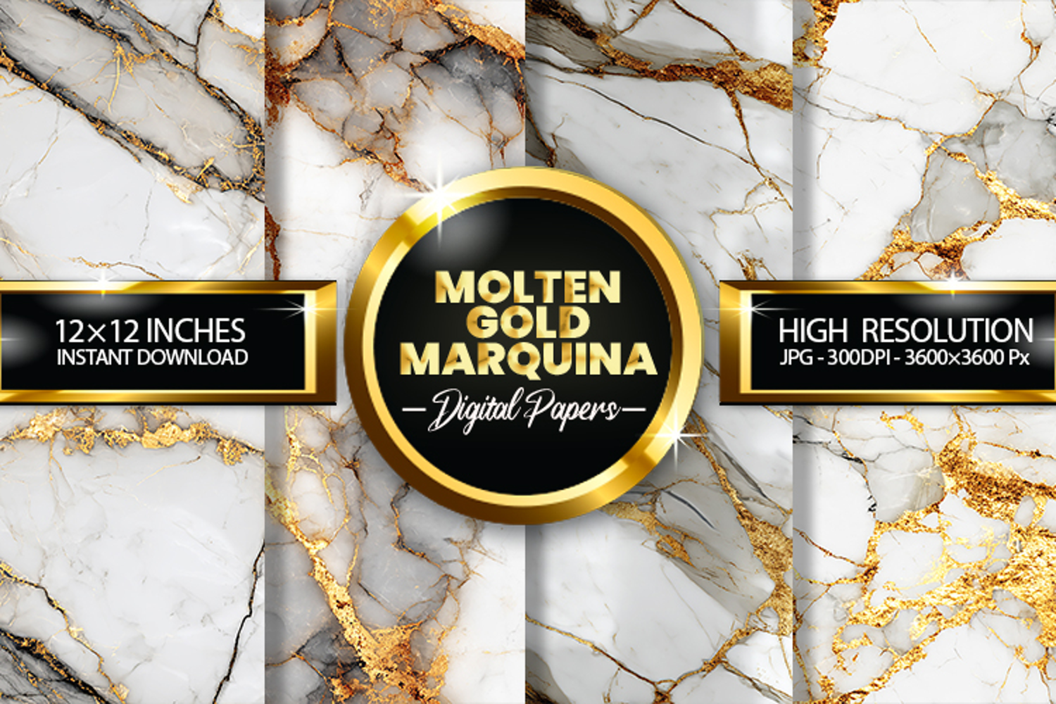 Molten Gold Marquina Digital Papers - 04 Variations product image 1