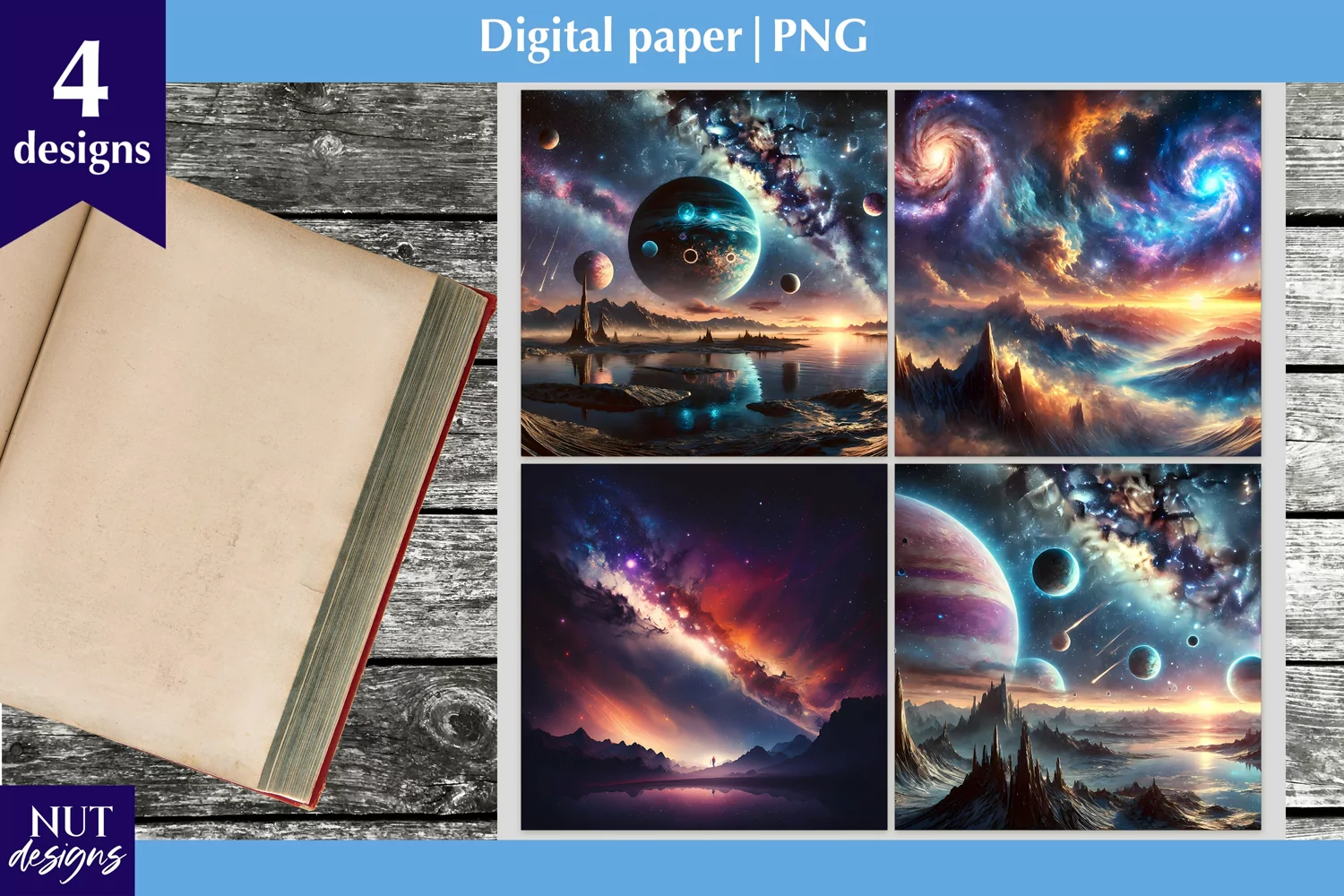 Digital paper Galaxy, Fantasy Space digital paper printable product image 1