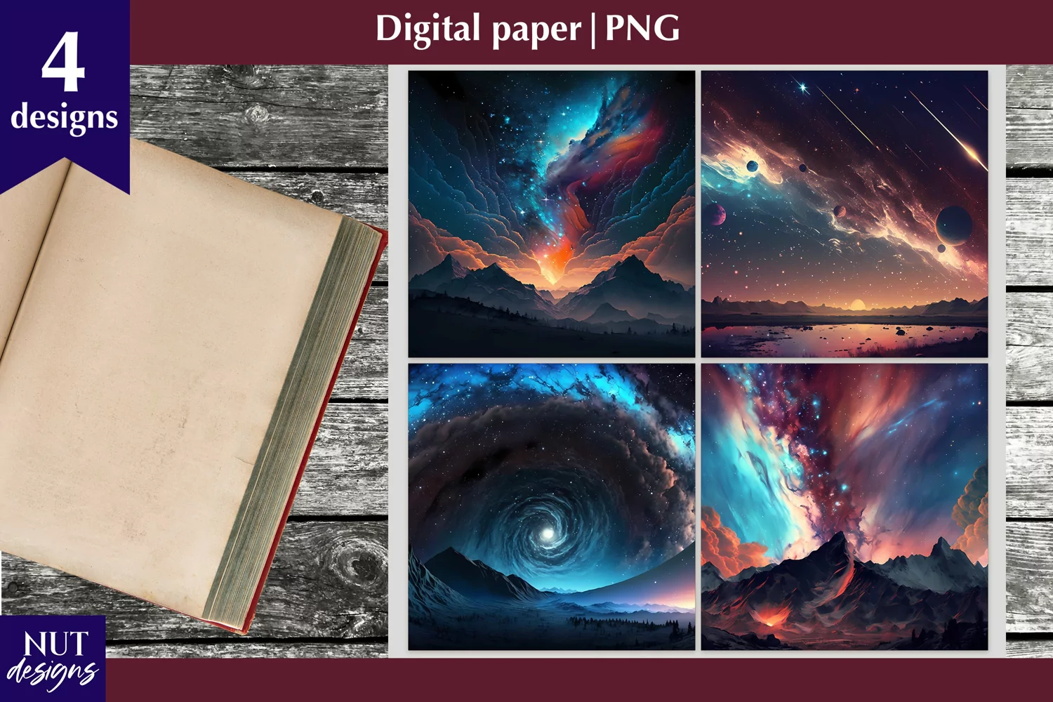Digital paper Galaxy, Fantasy Space digital paper printable product image 1
