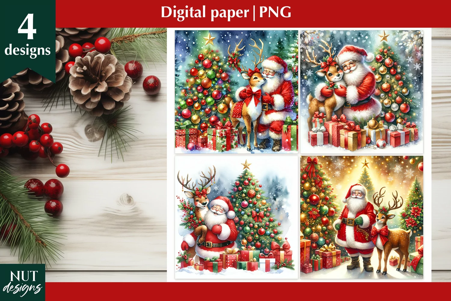 Christmas digital papers Christmas background, Santa Claus product image 1