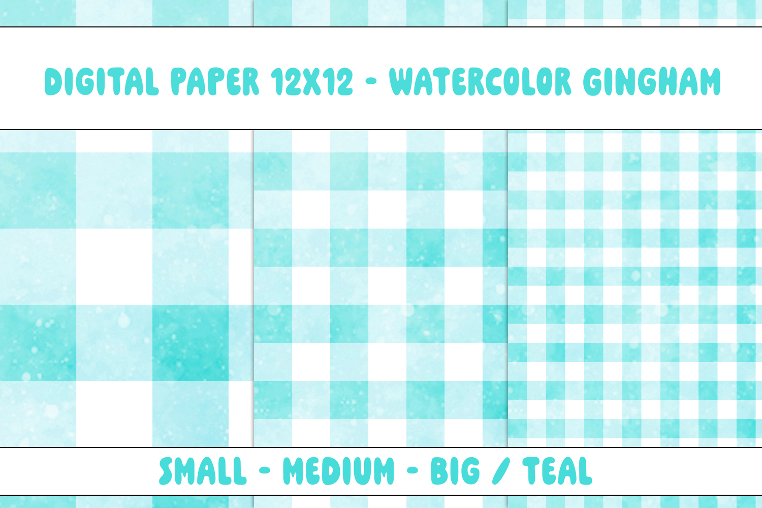 Gingham 1 Watercolor Teal and White | Patterns | Papers product image 1