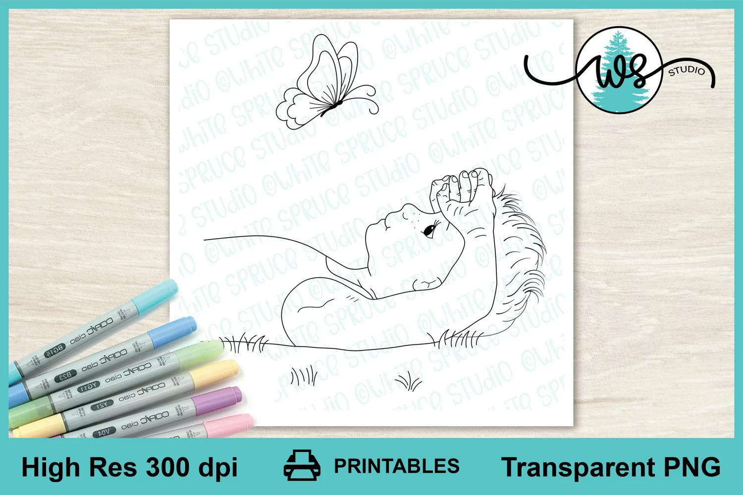 Digital Stamp, Summer Boy, Coloring Page, Summer, Butterfly product image 1