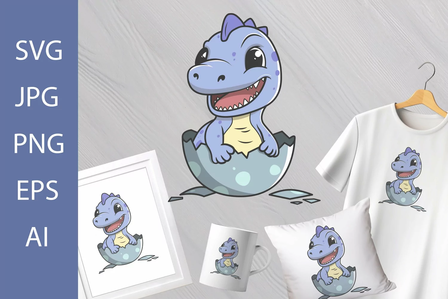 Cute Happy Purple Dino in Egg SVG product image 1