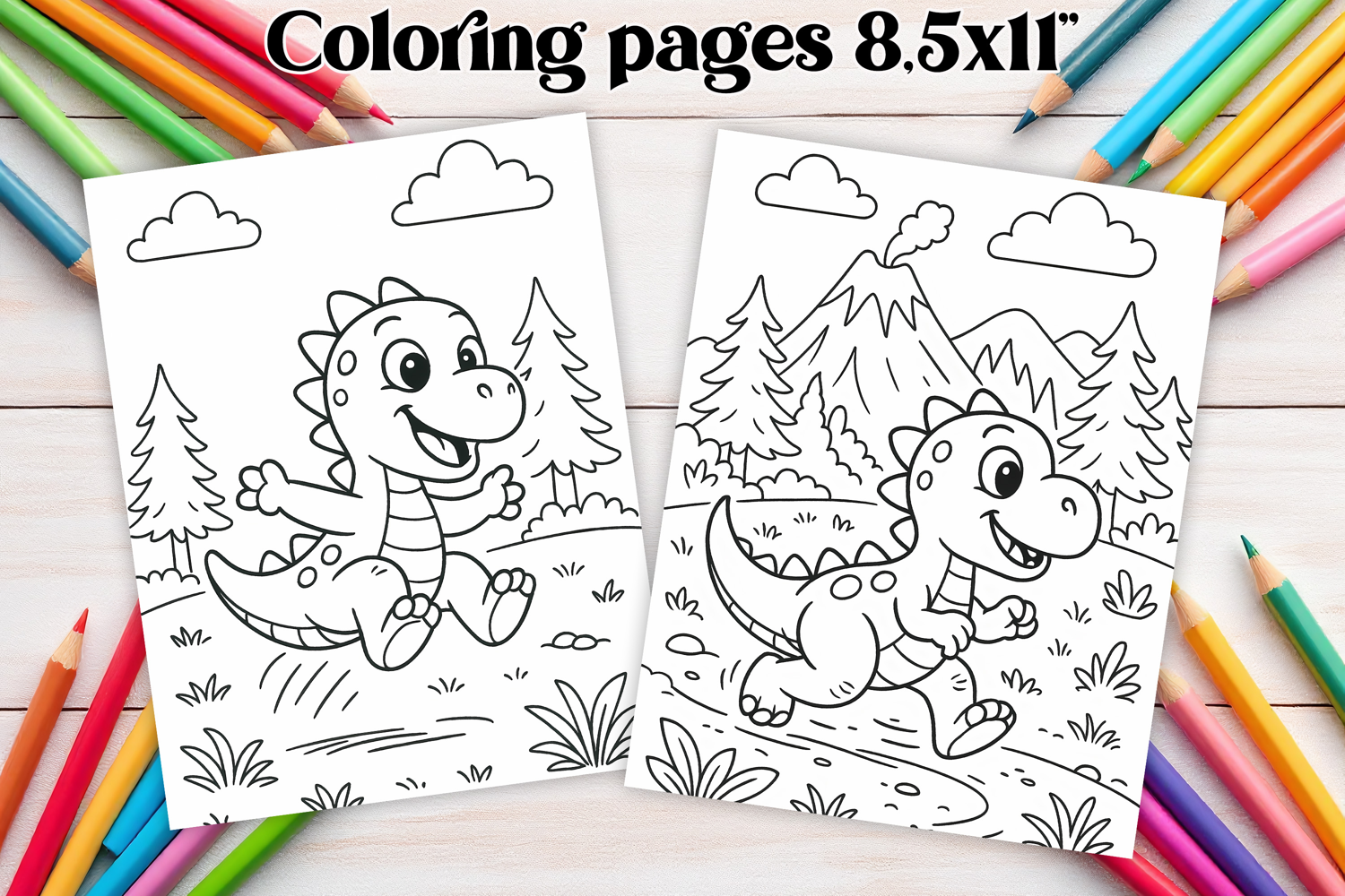 Cute dinosaur coloring page PNG | Coloring book for kids PNG product image 1