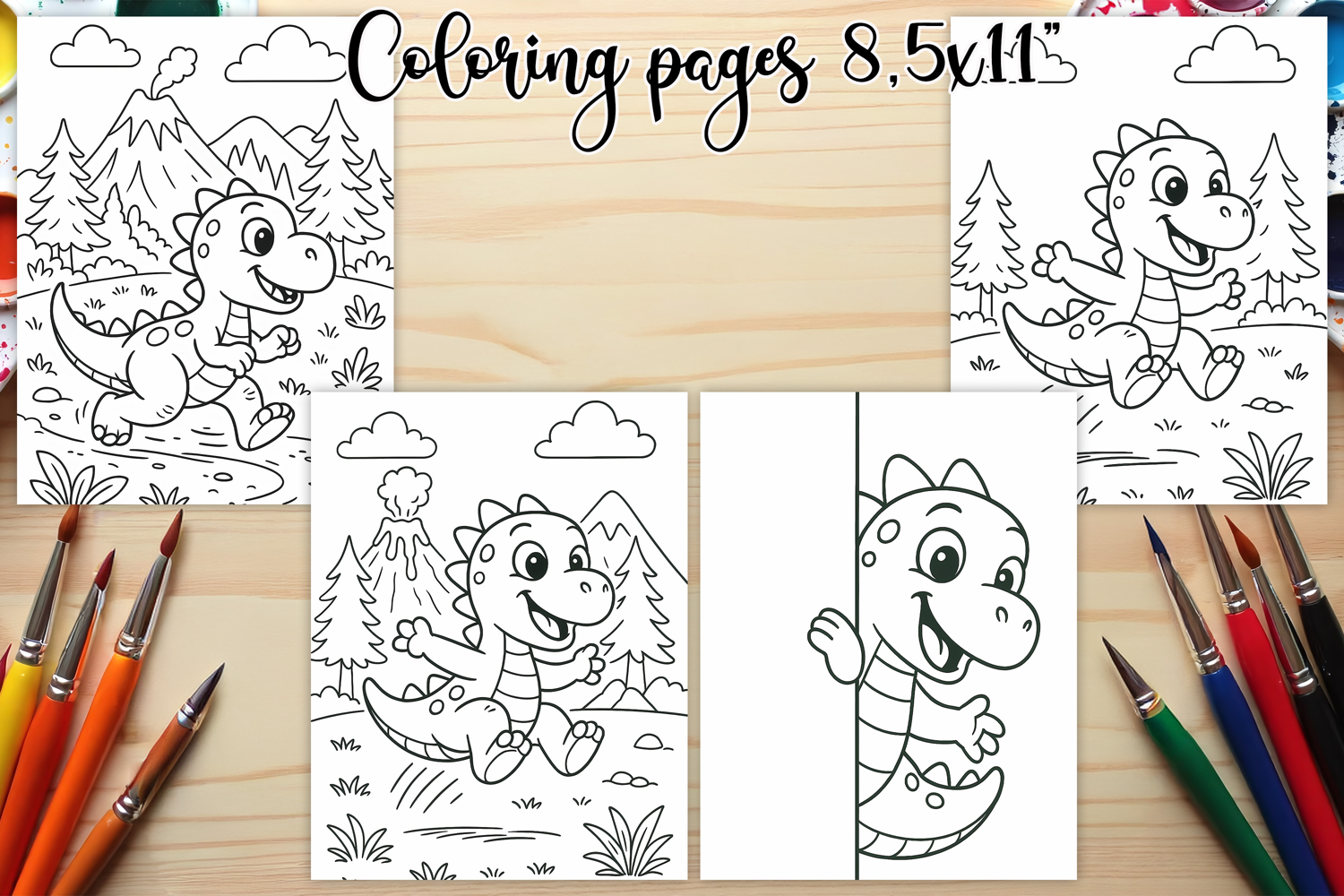 Cute dinosaur coloring page PNG | Coloring book for kids PNG product image 1