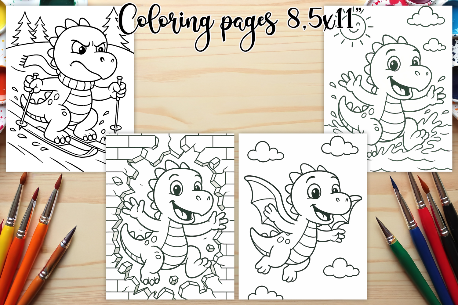 Cute dinosaur coloring page PNG | Coloring book for kids PNG product image 1