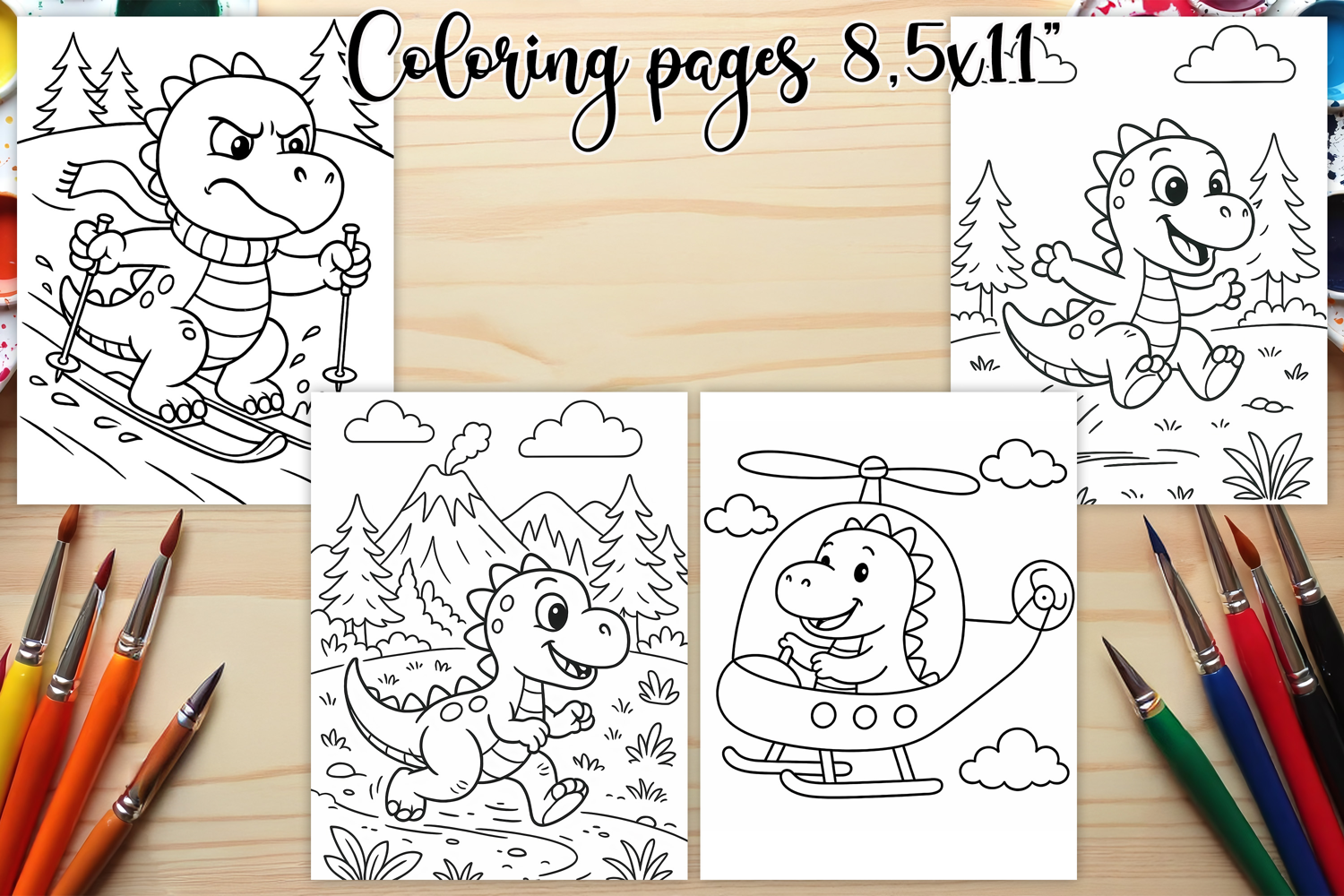 Cute dinosaur coloring page PNG | Coloring book for kids PNG product image 1