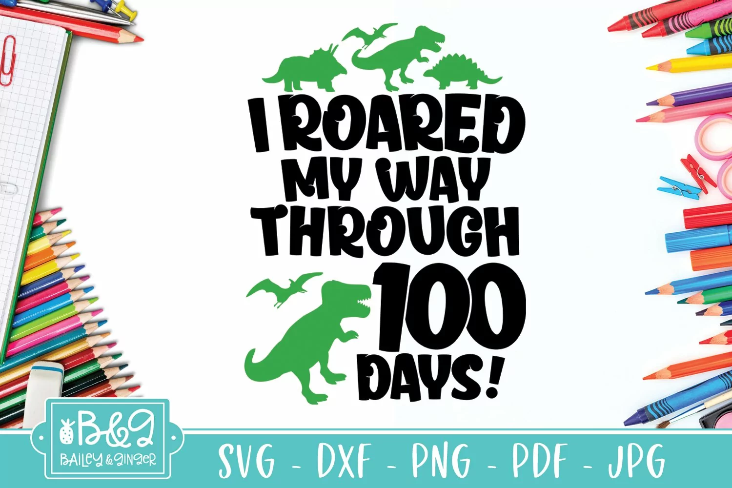 Dinosaur 100 Days of School SVG - Roared My Way Through product image 1