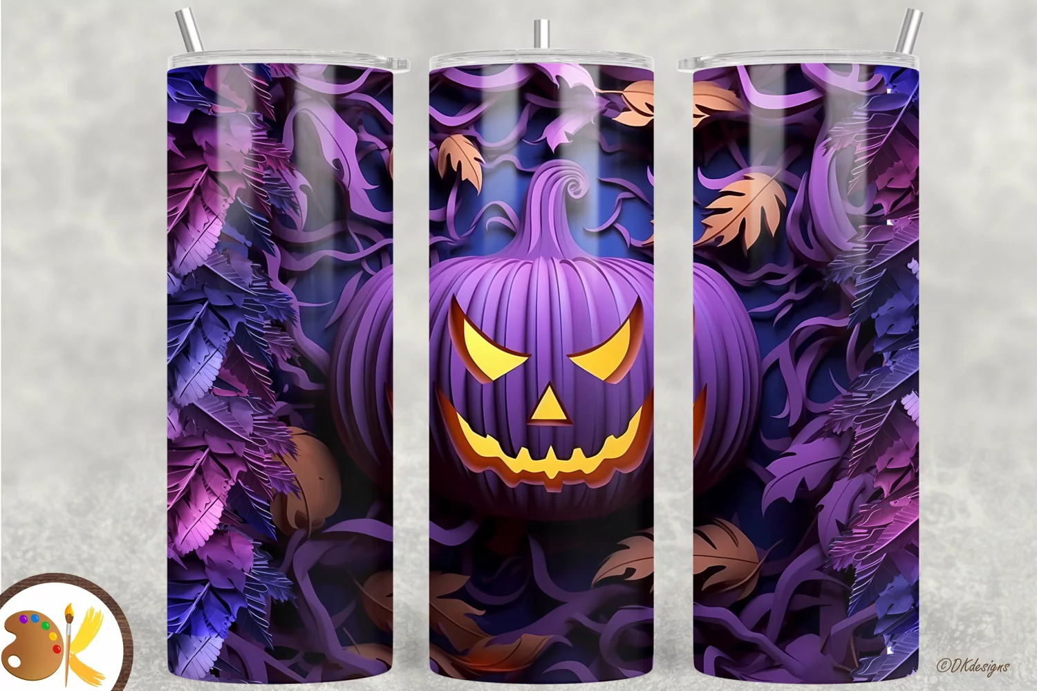 Halloween Pumpkin 3D Tumbler Wrap, 20 oz Purple Tumbler product image 1