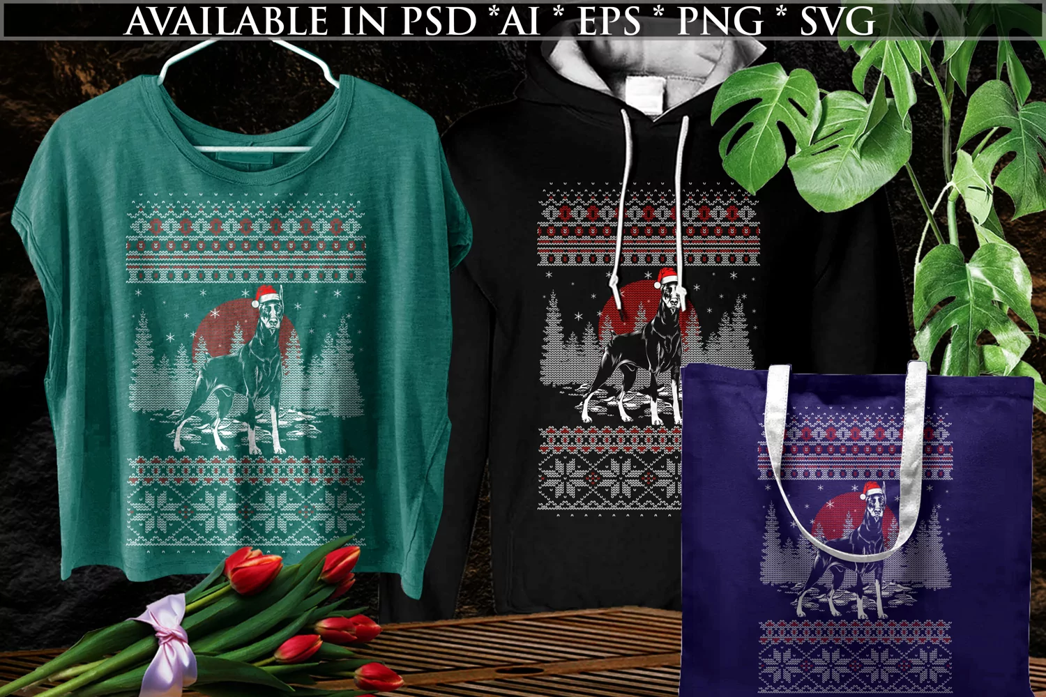doberman |ugly christmas sweater | dog ugly christmas | dog product image 1