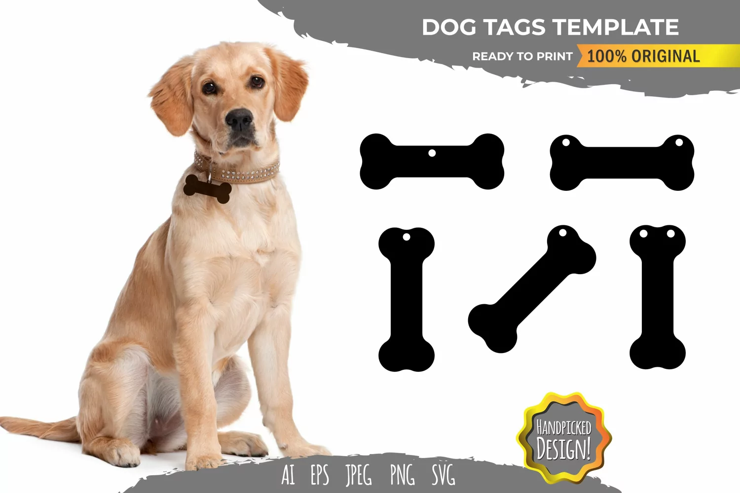 Dog Tags Template - Dog Bone Tag SVG product image 1