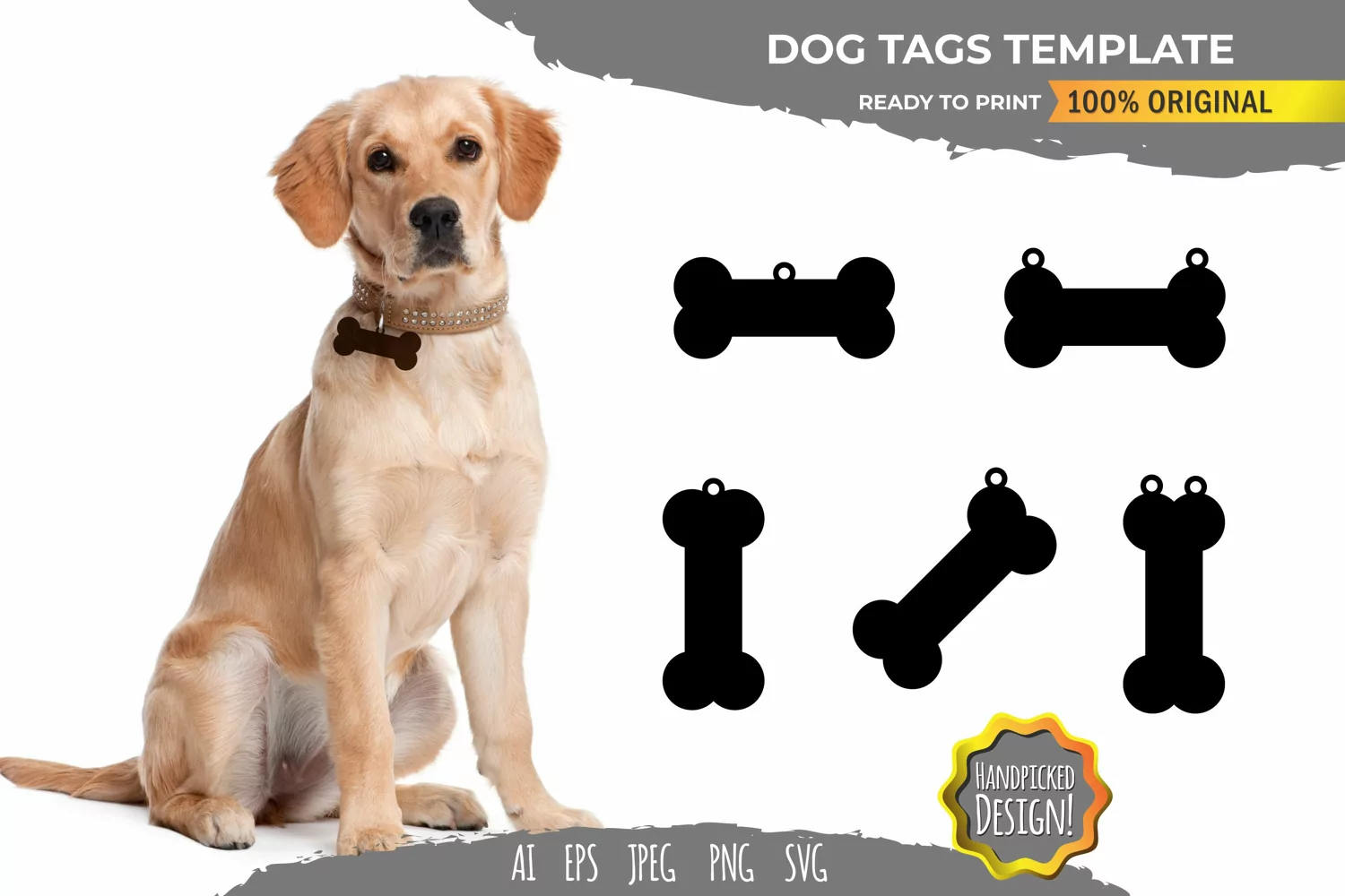 Dog Tags Template - Dog Bone Tag SVG product image 1
