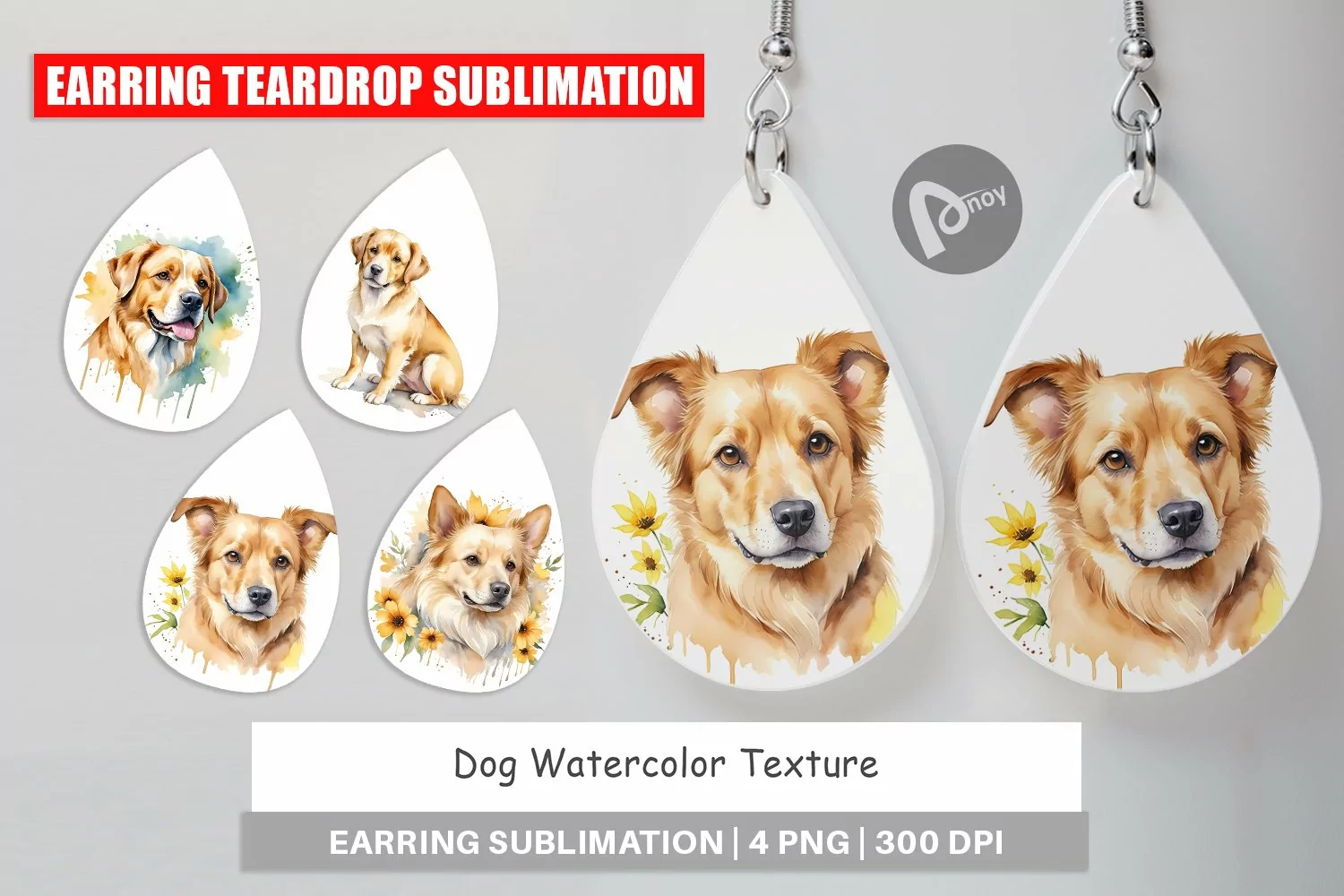 Earring Teardrop Dog Watercolor Texture product image 1