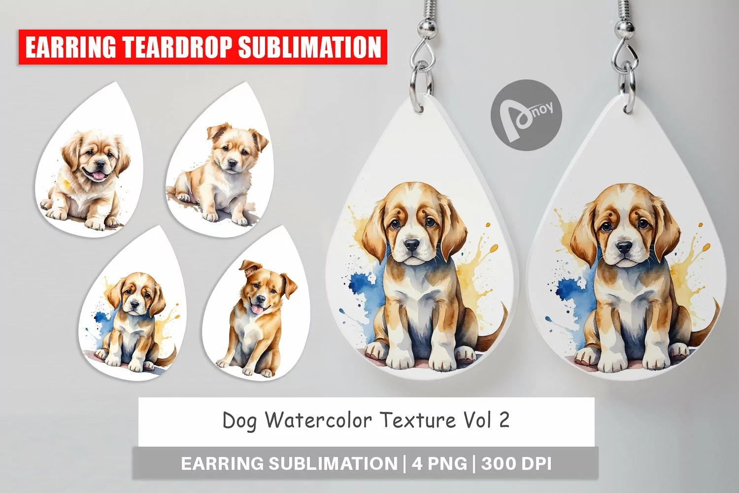 Earring Teardrop Dog Watercolor Texture product image 1