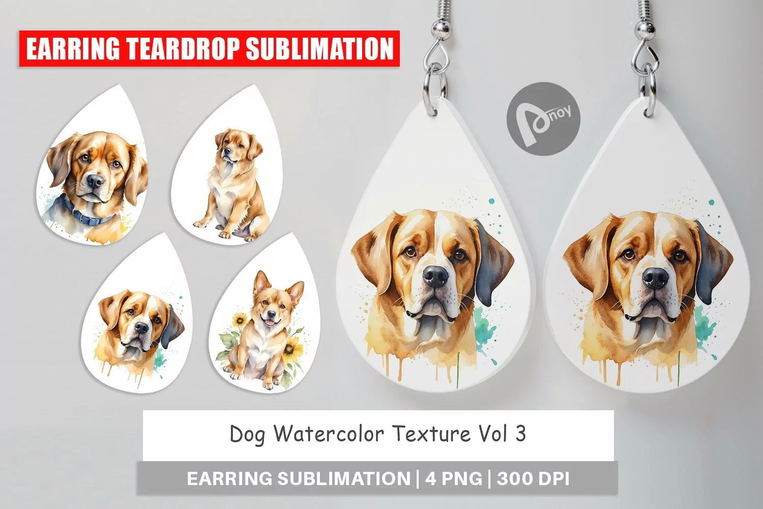 Earring Teardrop Dog Watercolor Texture product image 1
